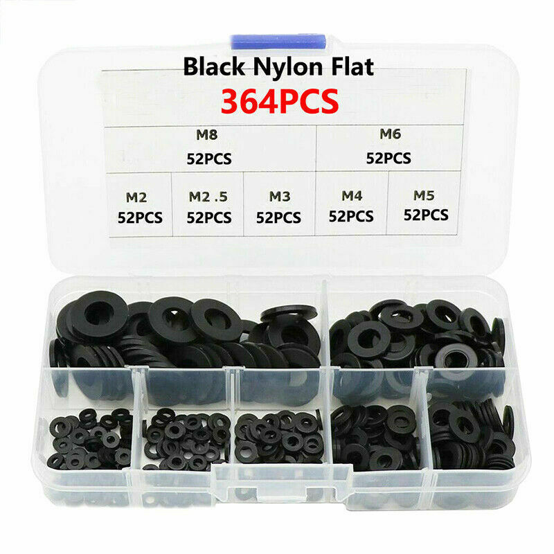 364Pcs Nylon Rubber Flat Ring Plain Repair Washer Gasket For Metric M2~M8